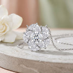 Sterling Silver Moissanite Flower Cluster Pendant Necklace