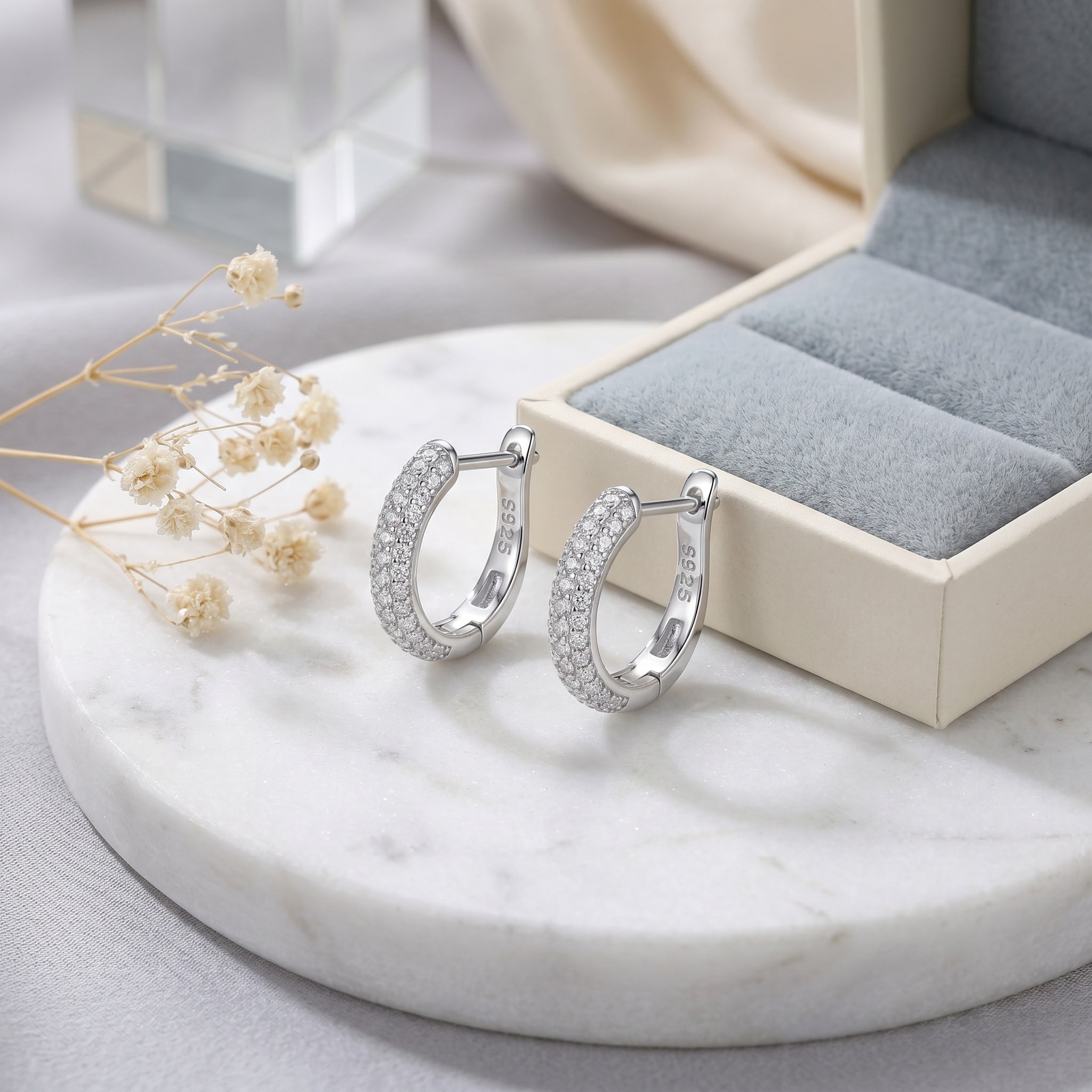 Elegant Pave CZ Hoop Earring