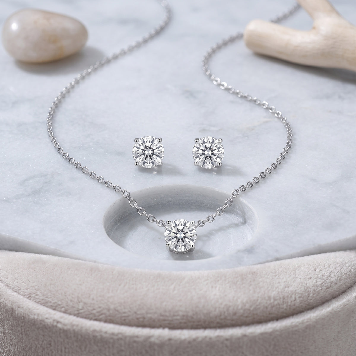Sterling Silver Moissanite Necklace and Earring Set
