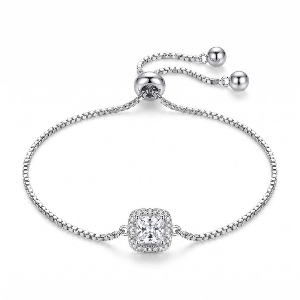 Sterling Silver Moissanite Halo Bracelet