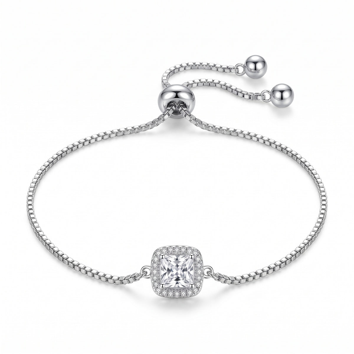 Sterling Silver Moissanite Halo Bracelet