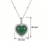 Green Jade Heart Pendant Necklace with CZ Halo