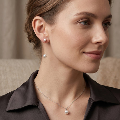 Double Pearl Drop Earrings – Polished Silver-Tone Design