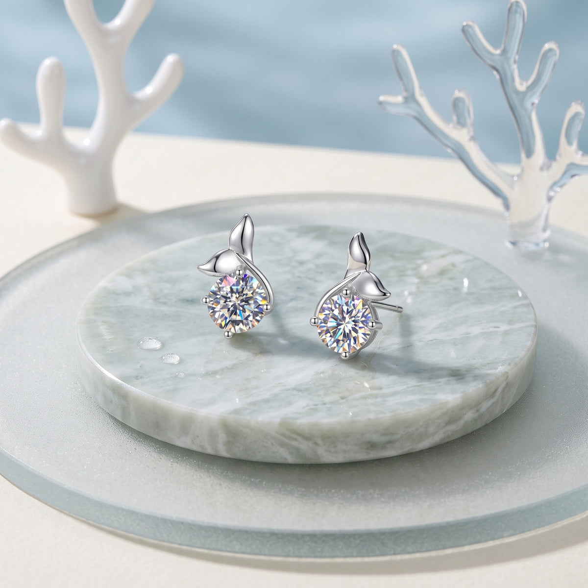 Sterling Silver Mermaid Tail Moissanite Stud Earrings