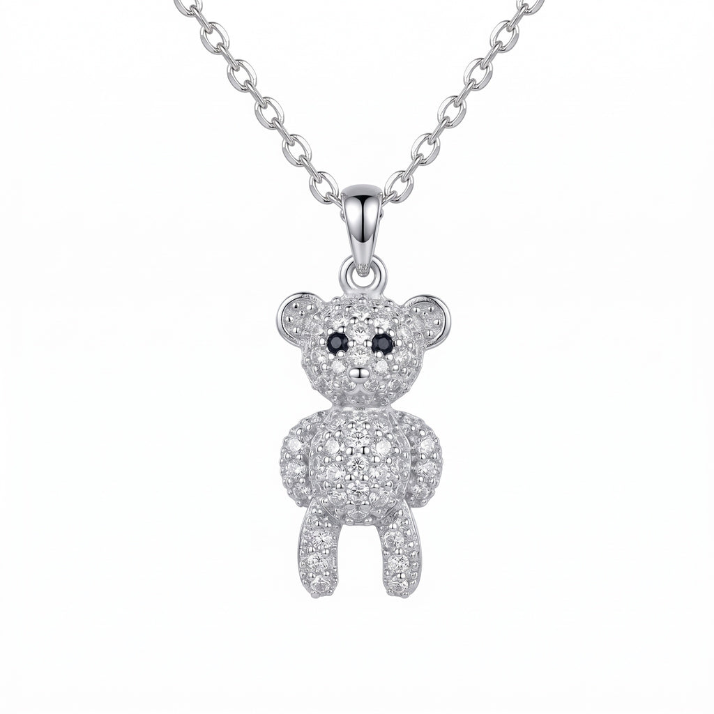 Sterling Silver Teddy Bear Moissanite Necklace