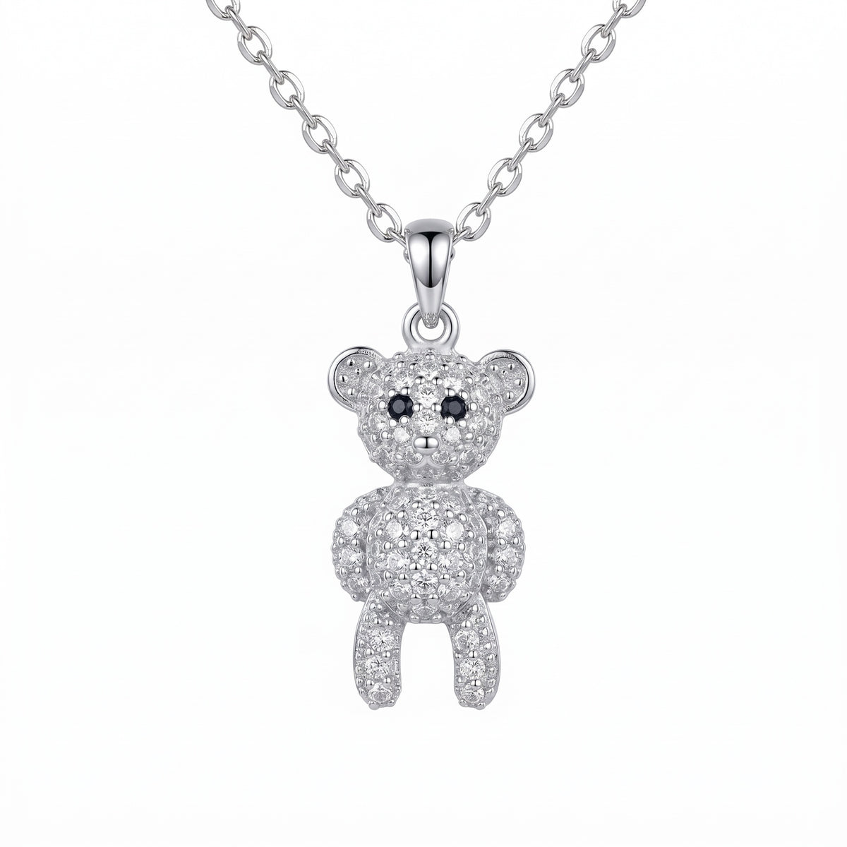 Sterling Silver Teddy Bear Moissanite Necklace