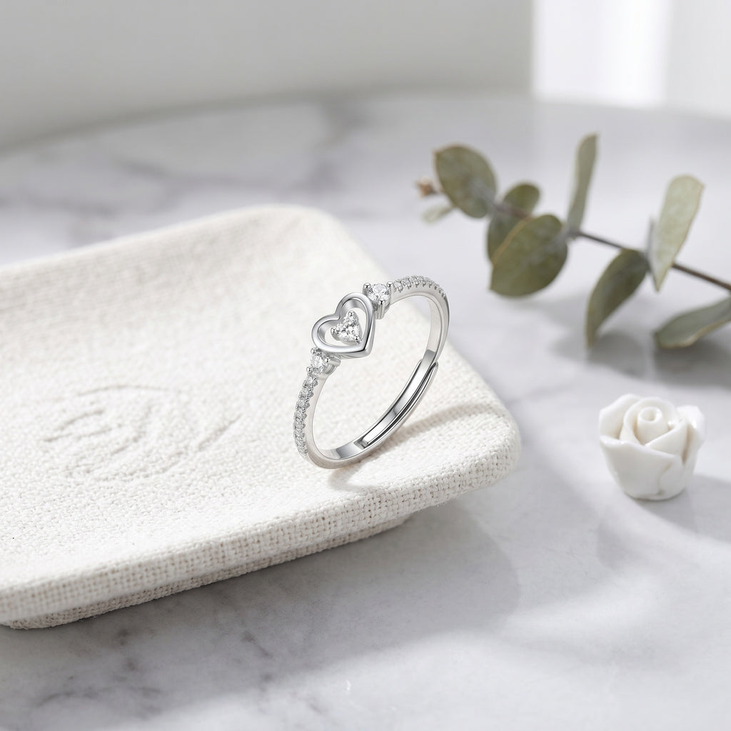 Sterling Silver Adjustable Heart Ring