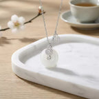 Silver White Jade Gourd Pendant Necklace with Fortune Charm