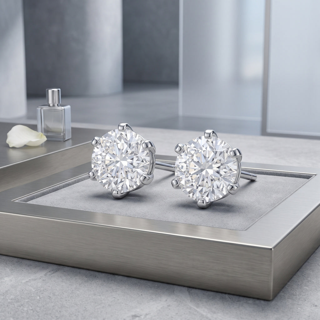 Sterling Silver Solitaire Moissanite Stud Earrings