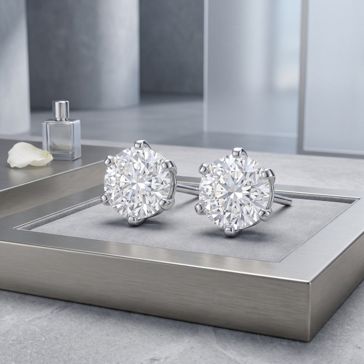 Sterling Silver Solitaire Moissanite Stud Earrings