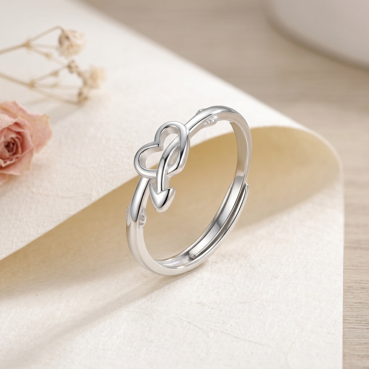 Sterling Silver Heart and Cupid Arrow Ring