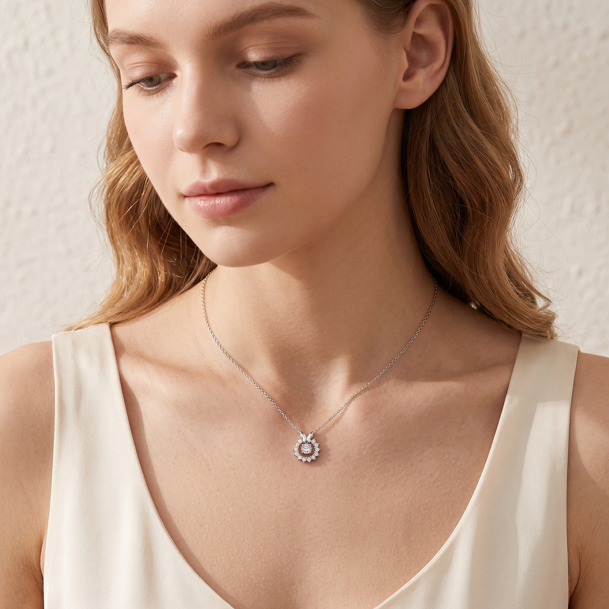 Sterling Silver Butterfly Moissanite Halo Pendant Necklace