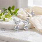 Sterling Silver Butterfly Moissanite Drop Earrings