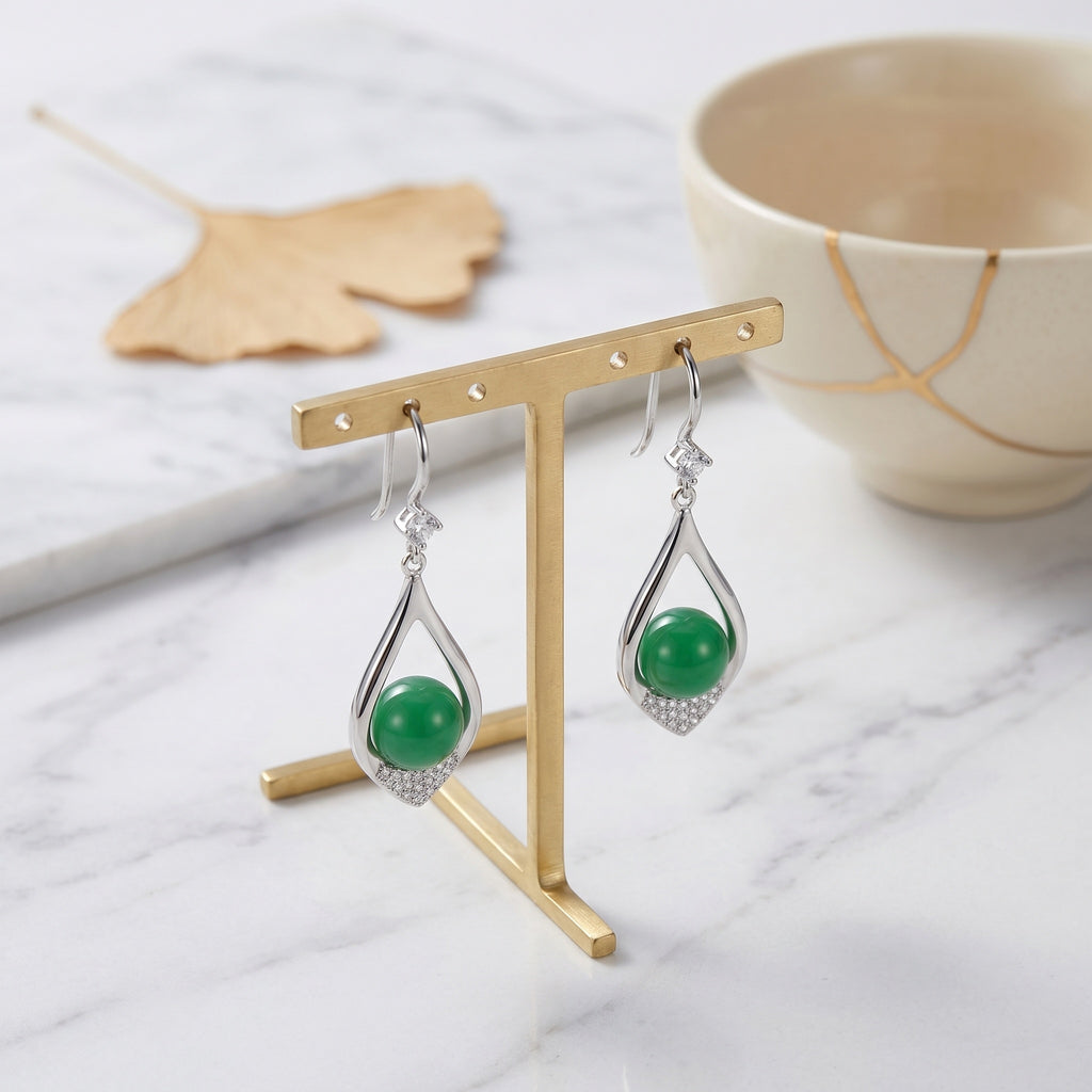 Elegant Green Chalcedony Teardrop Earrings