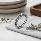Sterling Silver Adjustable Gothic Cross Floral Ring