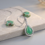Teardrop Jade Pendant with CZ Accents Necklace