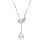 Pave Diamond Paisley Pearl Y-Necklace – Silver-Tone Pendant