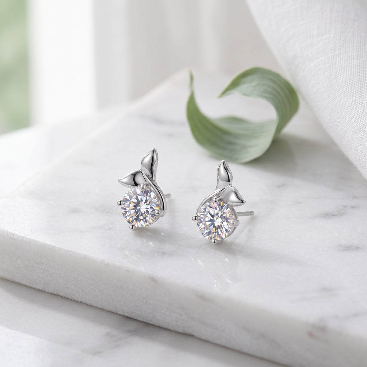 Sterling Silver Mermaid Tail Moissanite Stud Earrings