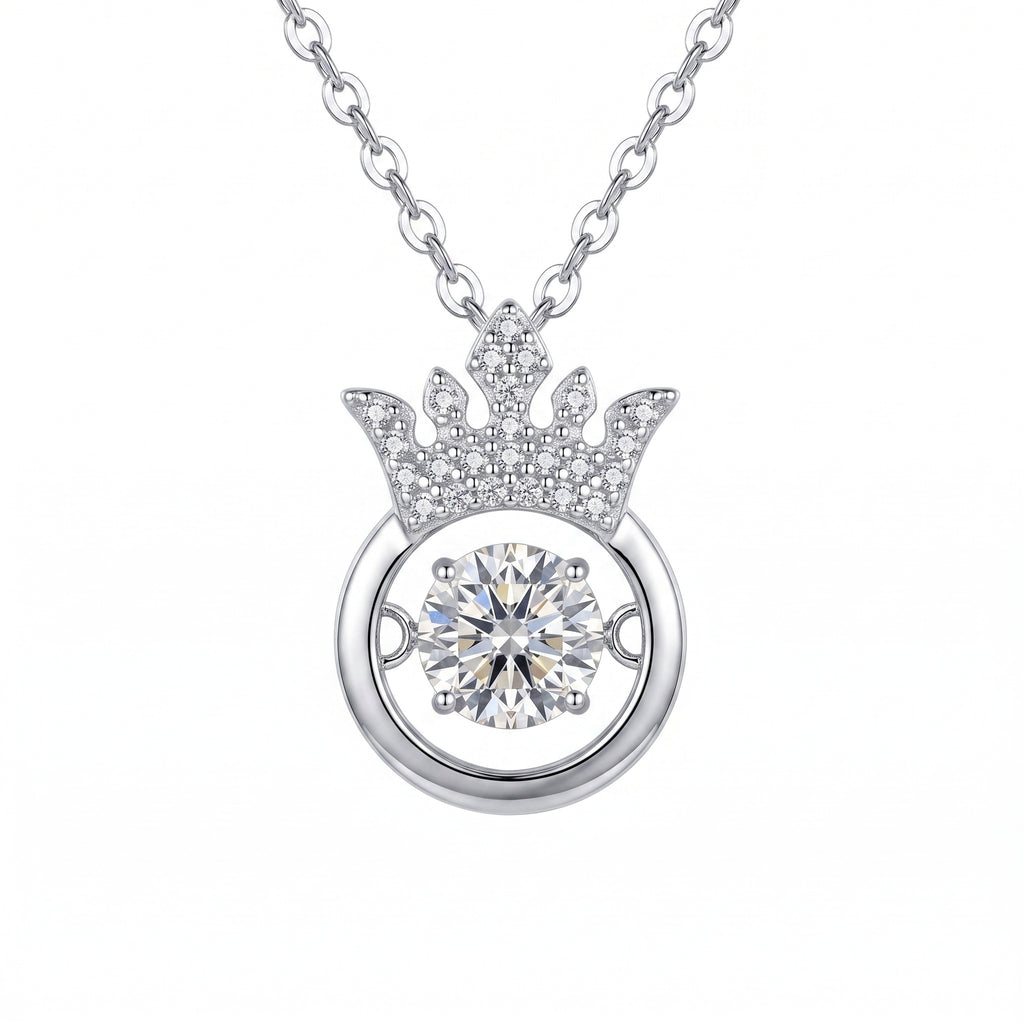 Sterling Silver Moissanite Queen Crown Pendant Necklace