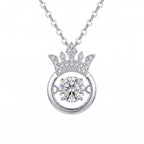 Sterling Silver Moissanite Queen Crown Pendant Necklace