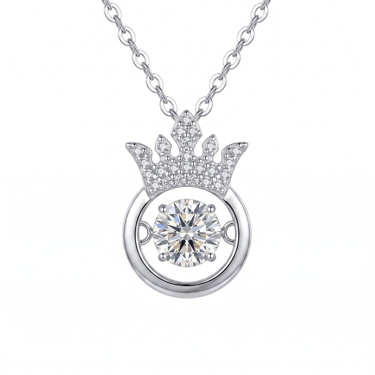 Sterling Silver Moissanite Queen Crown Pendant Necklace
