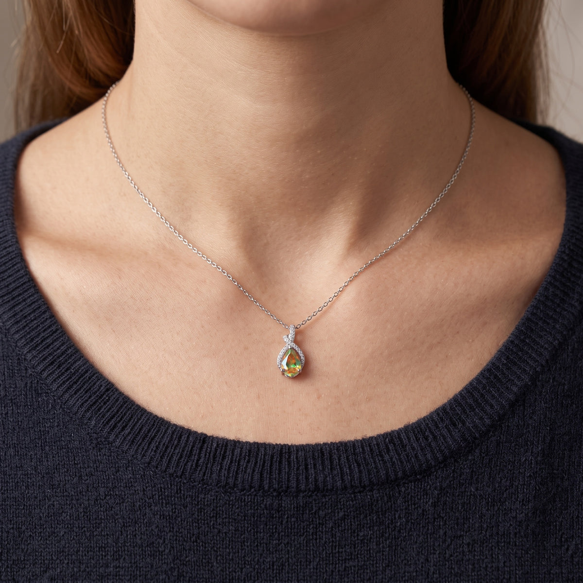 Sterling Silver Pear Moissanite Pendant Necklace