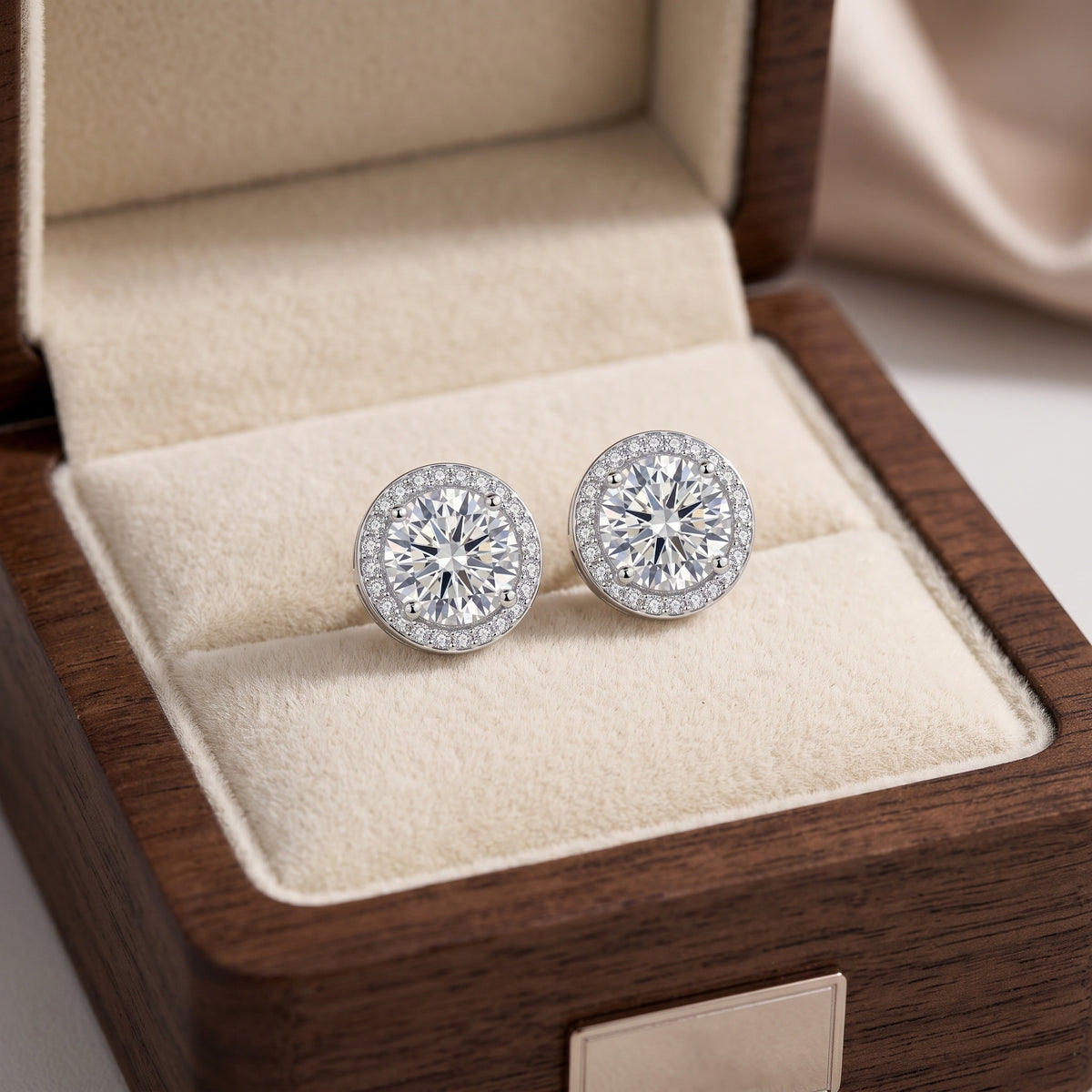 Sterling Silver Round Moissanite Halo Stud Earrings