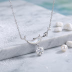 Sterling Silver Dolphin Mother of Pearl Moissanite Pendant Necklace