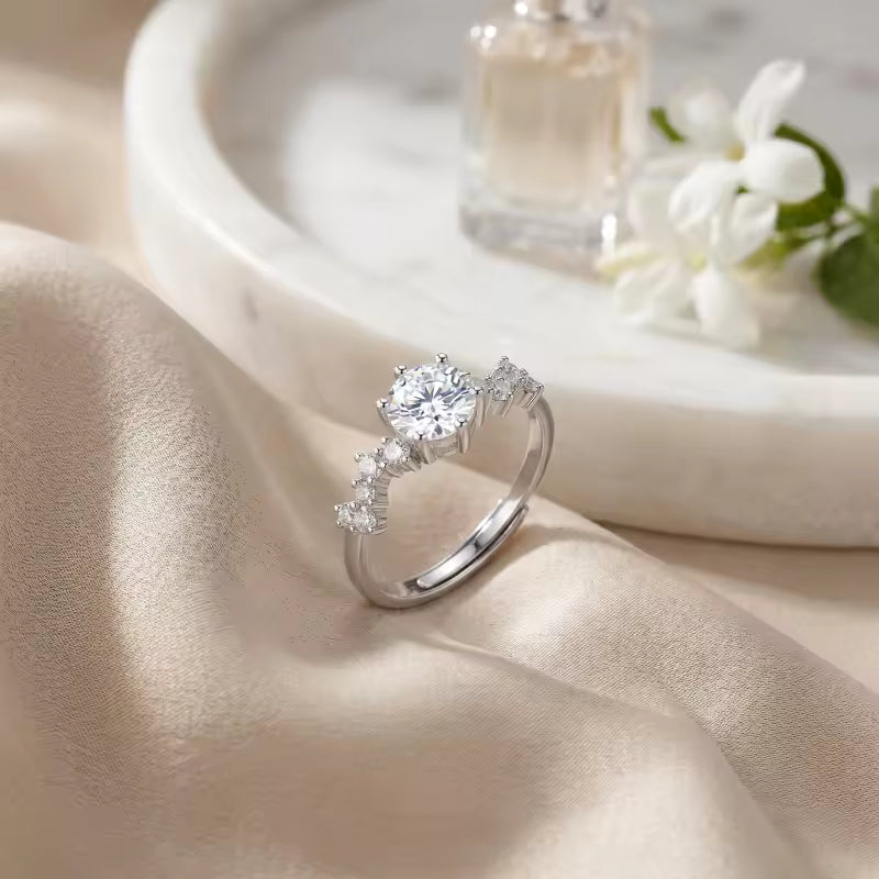 Sterling Silver Adjustable Cubic Zirconia Three-Stone Ring