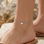 Sterling Silver Double Layer Heart Beaded Anklet