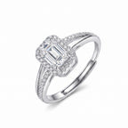 Sterling Silver Adjustable Emerald-Cut Moissanite Halo Ring