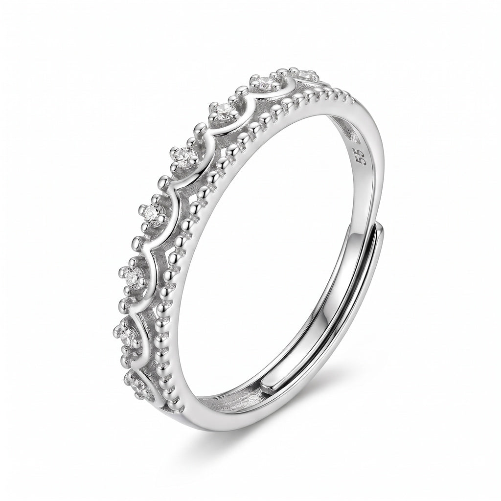 Sterling Silver Adjustable Scalloped Wave Cubic Zirconia Ring
