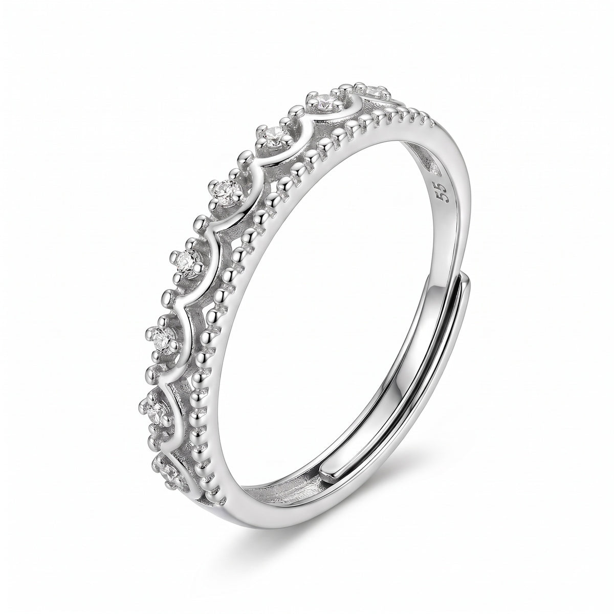 Sterling Silver Adjustable Scalloped Wave Cubic Zirconia Ring