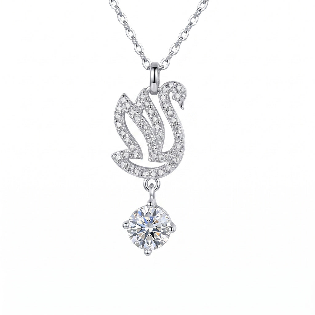 Sterling Silver Swan Moissanite Pendant Necklace