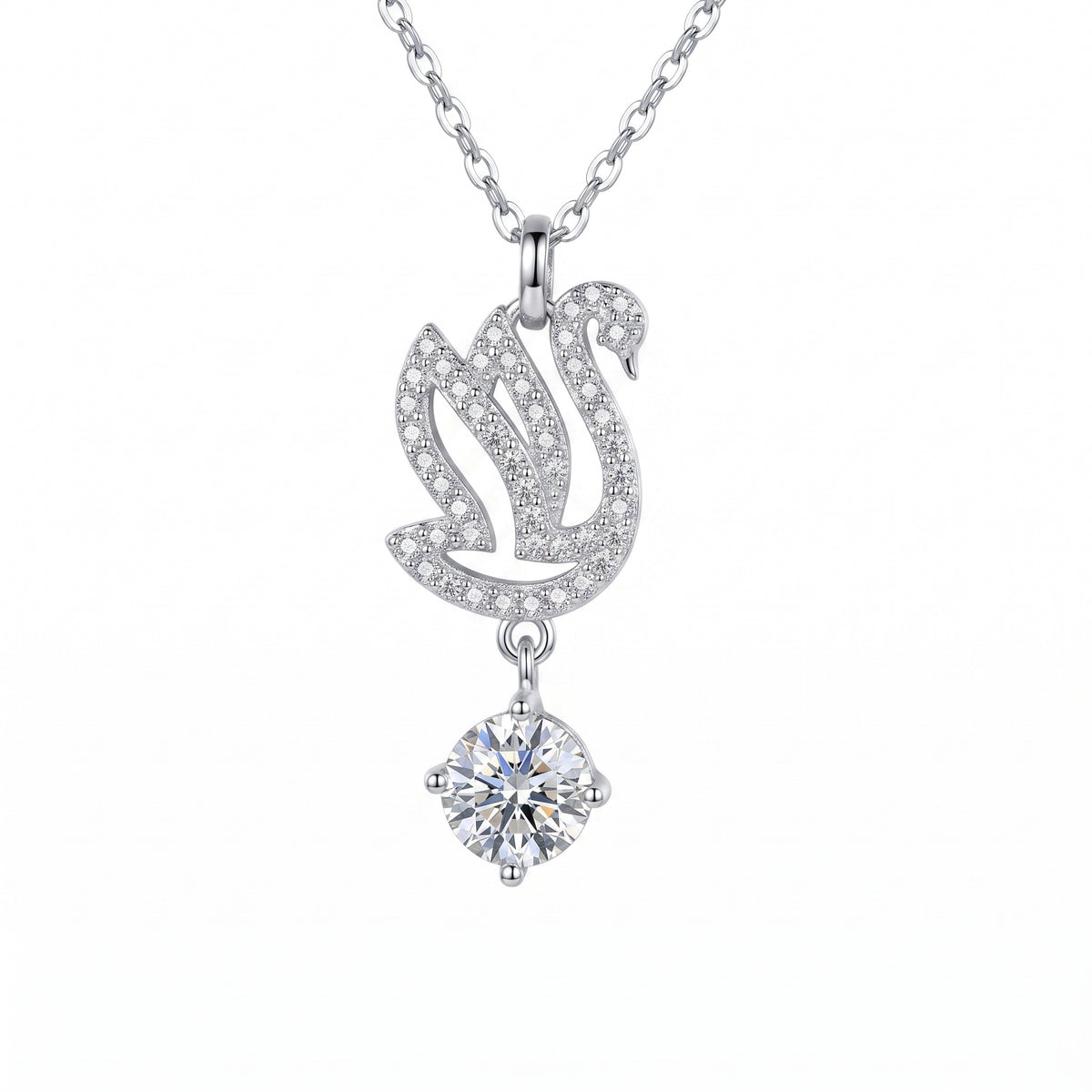 Sterling Silver Swan Moissanite Pendant Necklace
