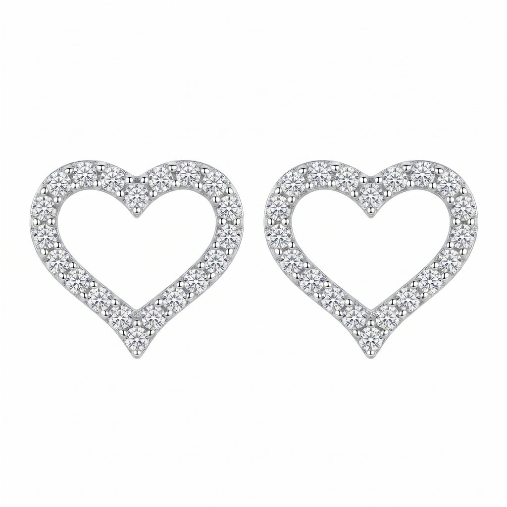 Sterling Silver Moissanite Heart Stud Earrings