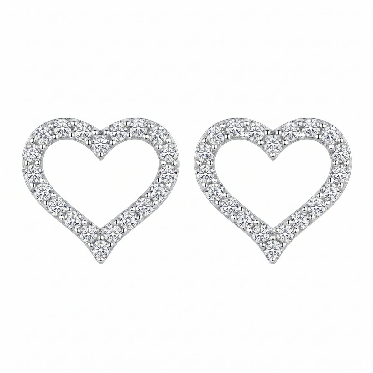 Sterling Silver Moissanite Heart Stud Earrings