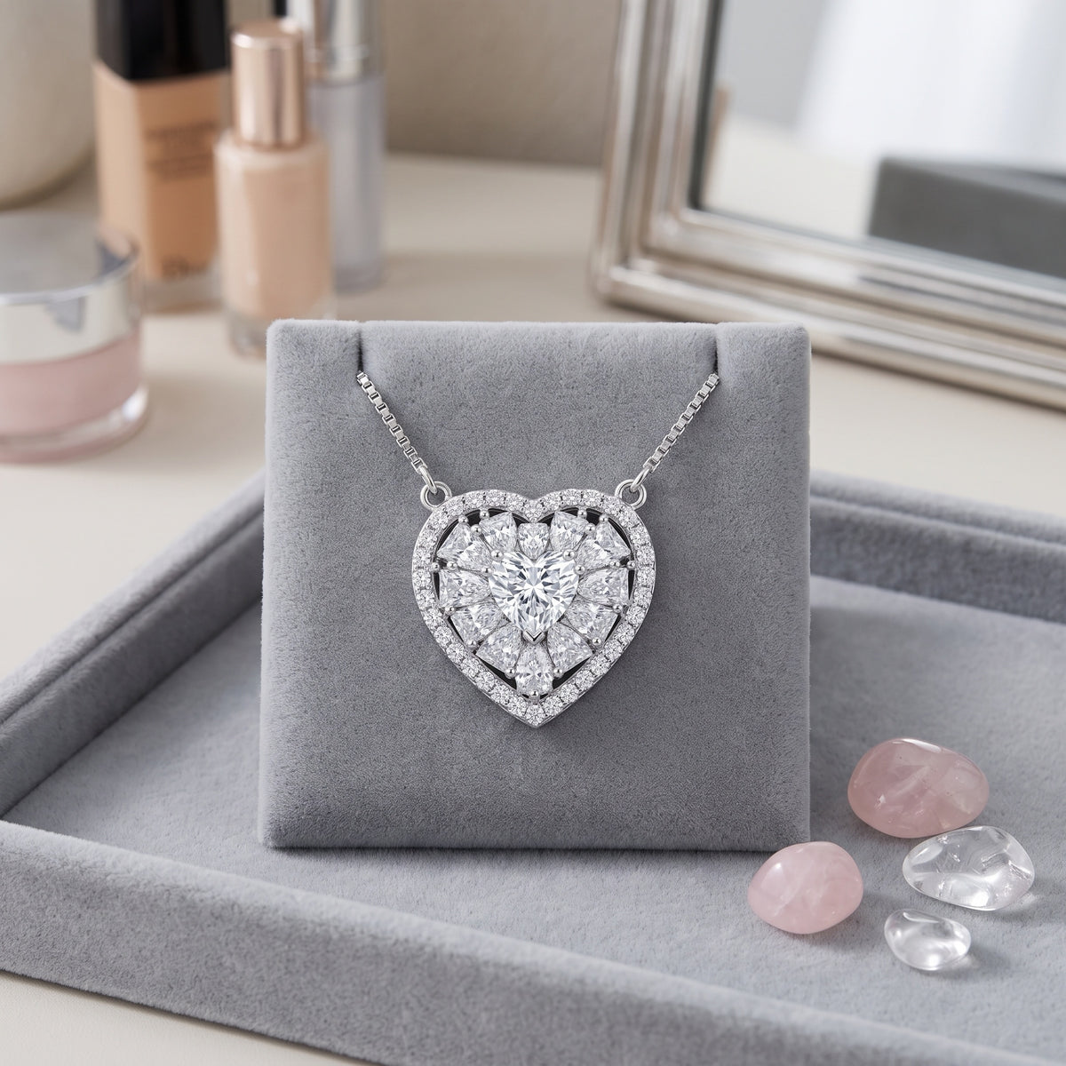 Sterling Silver Heart Moissanite Pendant Necklace