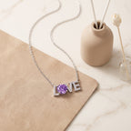 Sterling Silver Purple Moissanite LOVE Necklace