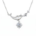 Sterling Silver Dolphin Mother of Pearl Moissanite Pendant Necklace