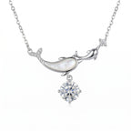 Sterling Silver Dolphin Mother of Pearl Moissanite Pendant Necklace