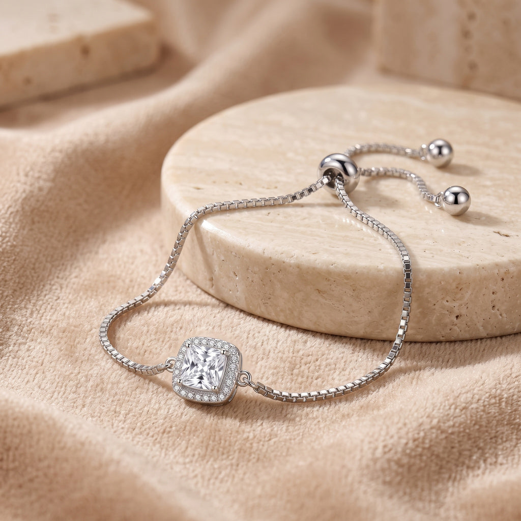 Sterling Silver Moissanite Halo Bracelet