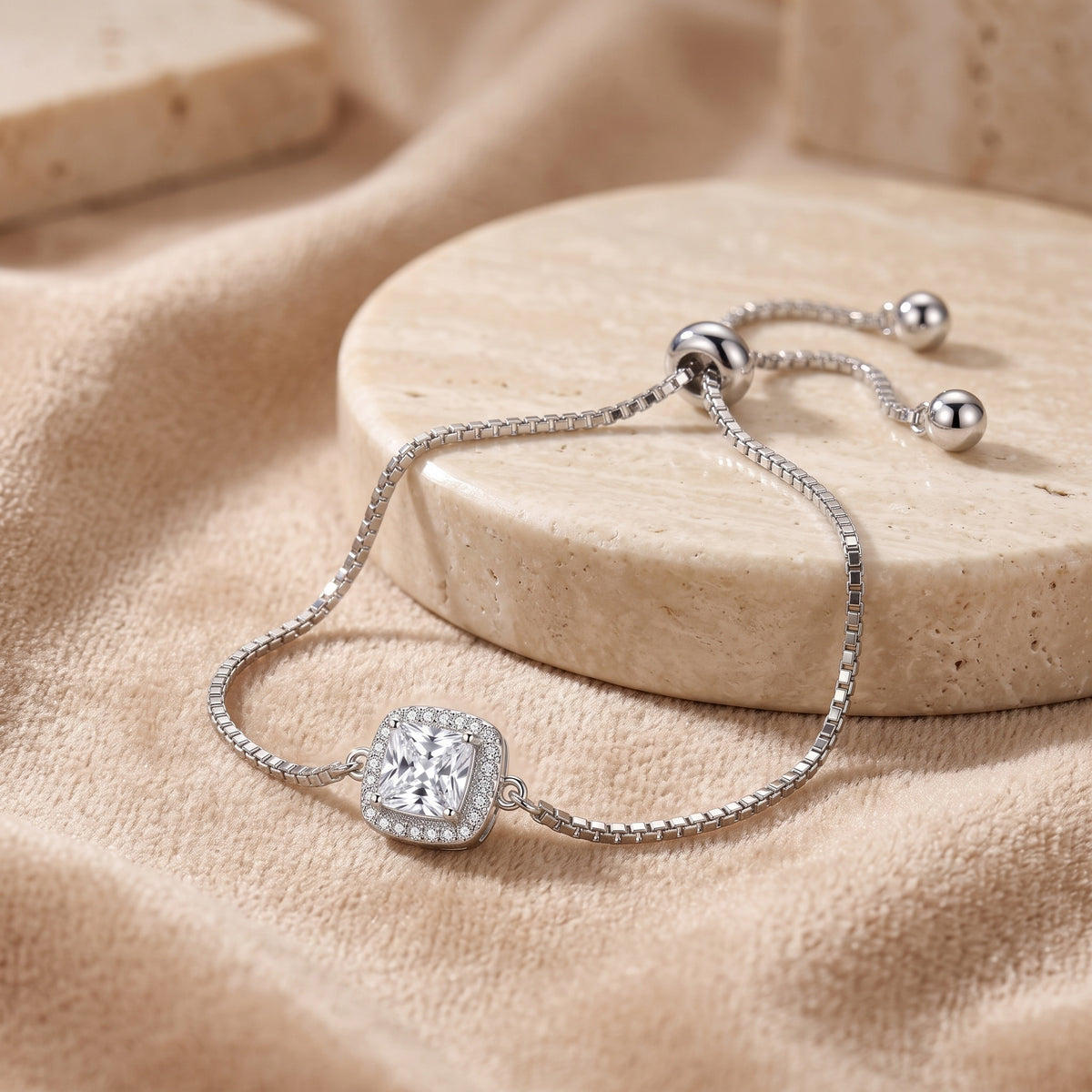 Sterling Silver Moissanite Halo Bracelet