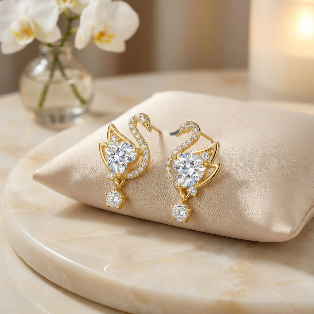 Sterling Silver Gold-Plated Swan Drop Earrings