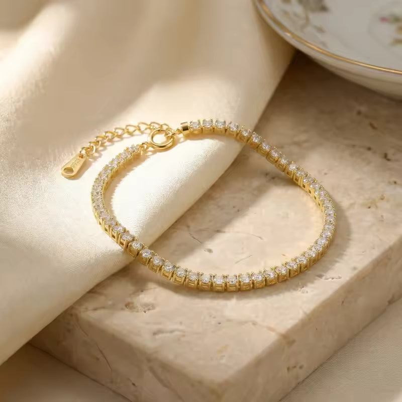 Gold Plated Sterling Silver Cubic Zirconia Tennis Bracelet