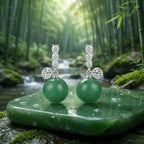 Elegant Green Jade Drop Earrings with Fortune Charms