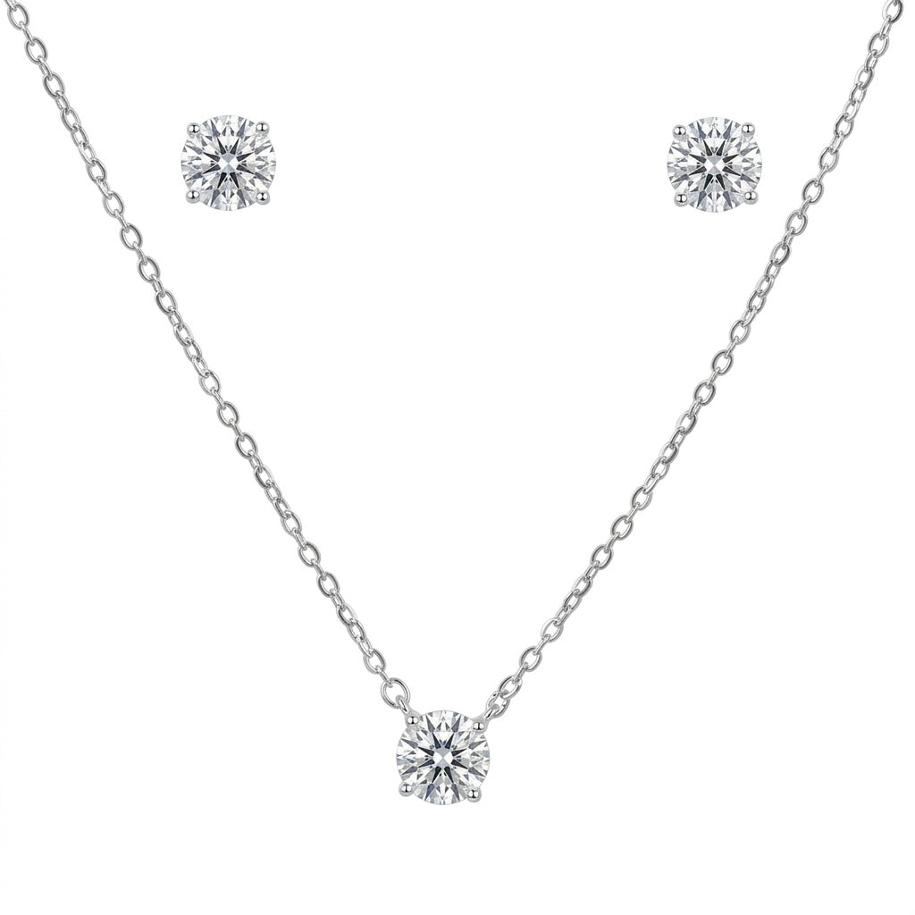 Sterling Silver Moissanite Necklace and Earring Set