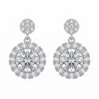 Sterling Silver Moissanite Halo Drop Earrings