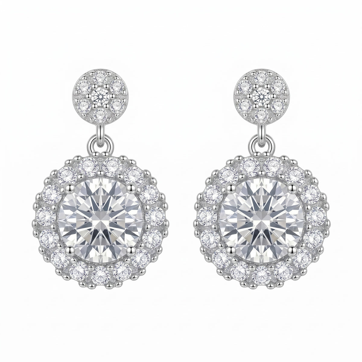 Sterling Silver Moissanite Halo Drop Earrings
