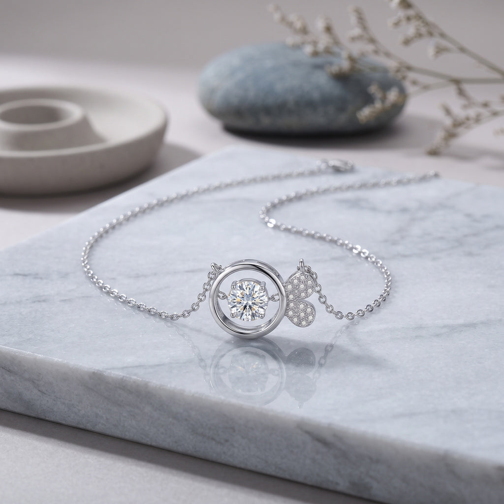 Sterling Silver Dancing Moissanite Fish Tail Necklace